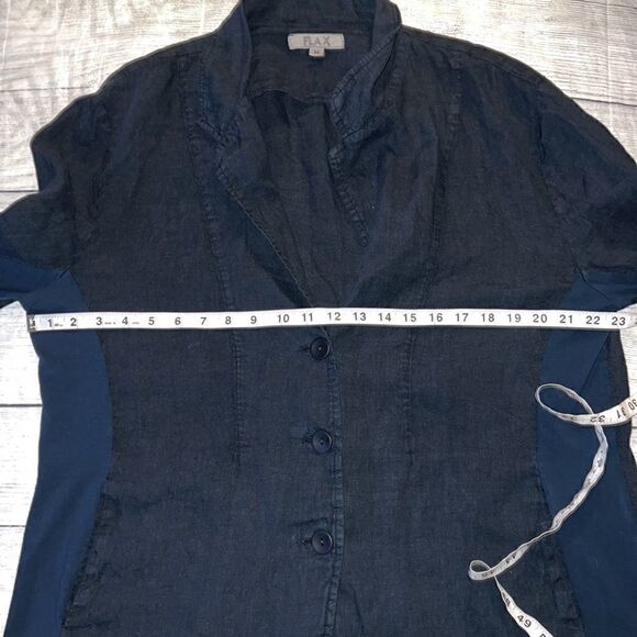 Flax Navy Linen 3 Button Blazer Jacket Lagenlook sz M Medium Pockets - Picture 5 of 8